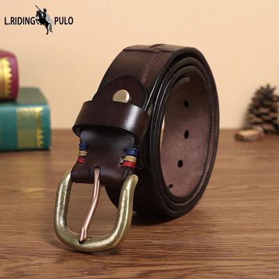 Cinturón para hombre retro envejecido hecho a mano con marcas de cuchillo cuero hebilla de pin moda moderno estilo coreano cinturón de cuero de vaca de primera capa
