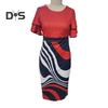 Women O Neck Layer Flared Sleeve Bodycon Dress Irregular Geometric Printing Hip Wrapped Office Lady Work Dress Workwear