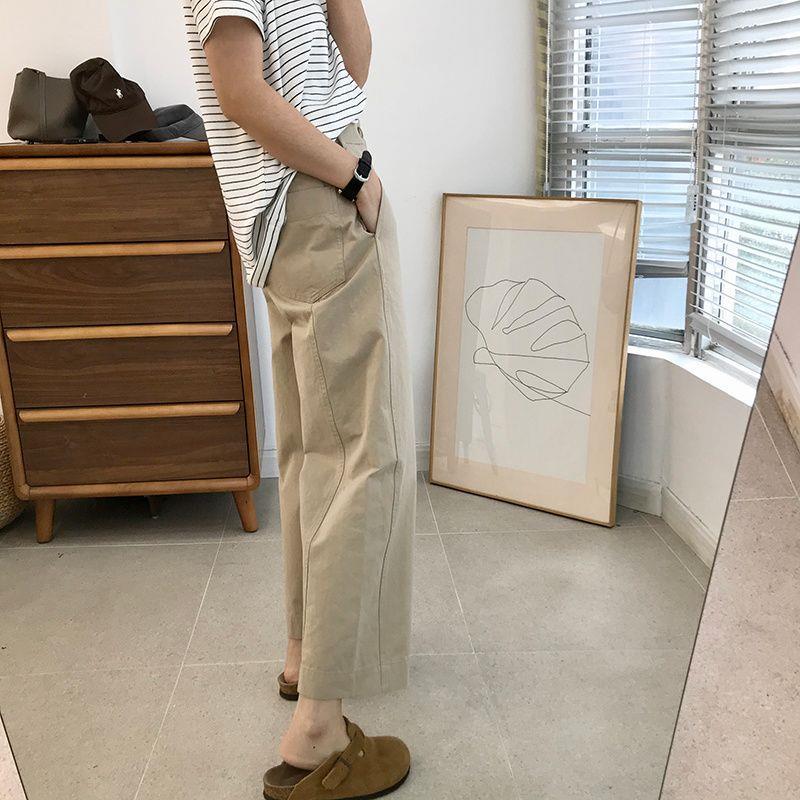 Women's Japanese-Style High-Waisted Cropped Wide-Leg Pants: Slimming Cotton Casuals for Spring
