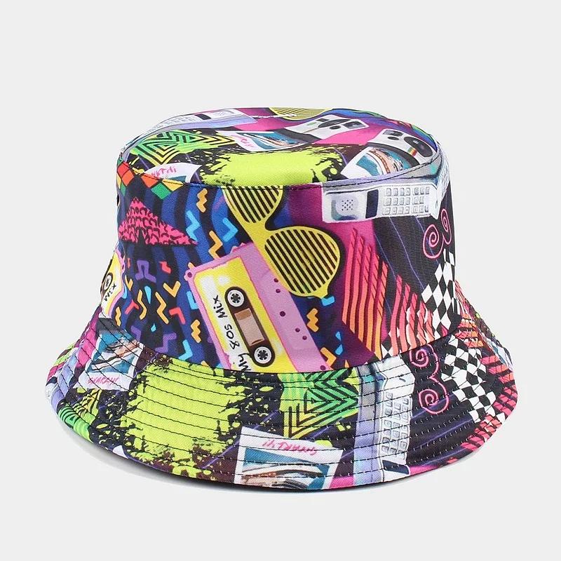 Spring and Summer Cotton Cartoon Print Bucket Hat Fisherman Hat Outdoor Travel Sun Cap For Men And Women 112