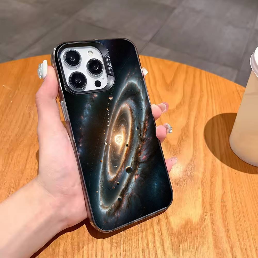 Space Galaxy Universe Phone Case For iPhone17 16 15 14 13 12 Pro Max Grey Black Matte Laser Metallic Aurora Funda