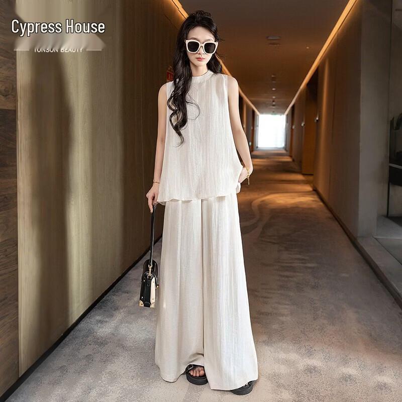 

Women s Linen Blend Loose Top & Wide-Leg Pants Two-Piece Set M