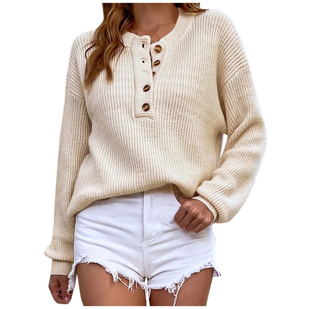 Women's Casual Fashion 2022 Long Sleeved Knitting Solid Color Sweater Top