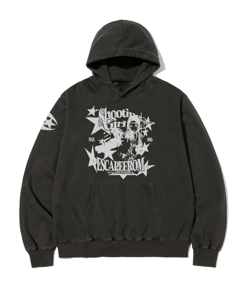 Shooting Girl Print Pigment Hoodie Charcoal