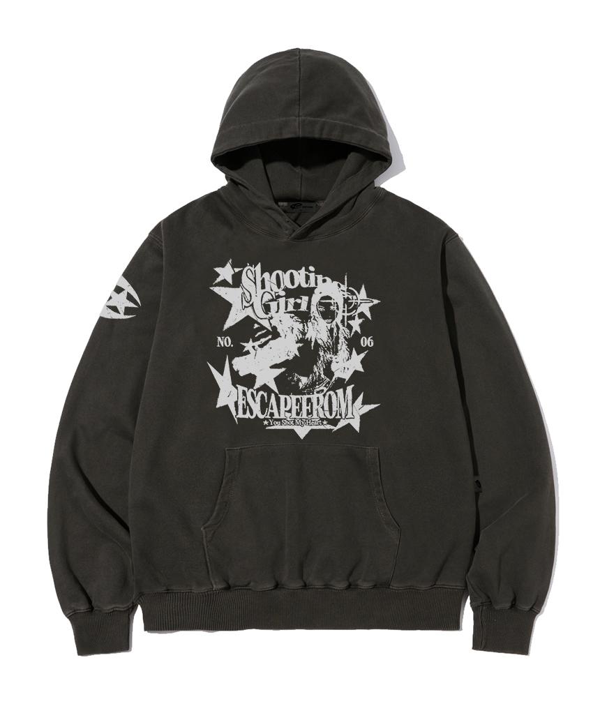 Escape From Shooting Girl Print Pigment Hoodie Charcoal M