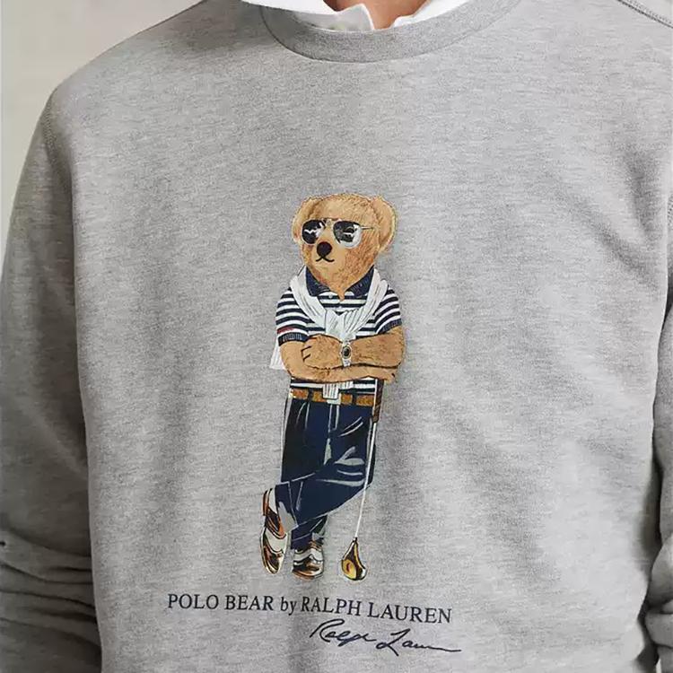 Polo Ralph Lauren FW22 Bear Print Crewneck Long Sleeve Sweatshirt Men sweatshirt Gray MNPOKNI16822128-020