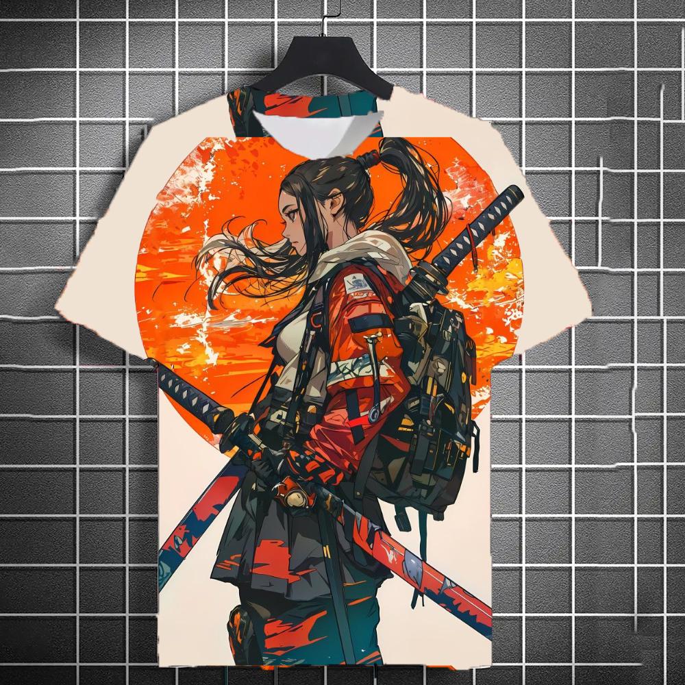 Samurai Katana Tattoo Girl 3D Print T-Shirts Men Women Short Sleeve T Shirt Harajuku Top Street Tees Men's Clothing
