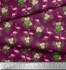 Soimoi Japan Crepe Satin Fabric Tropical Leaves,Floral & Flamingo Bird Print Fabric by the metre 42 Inch