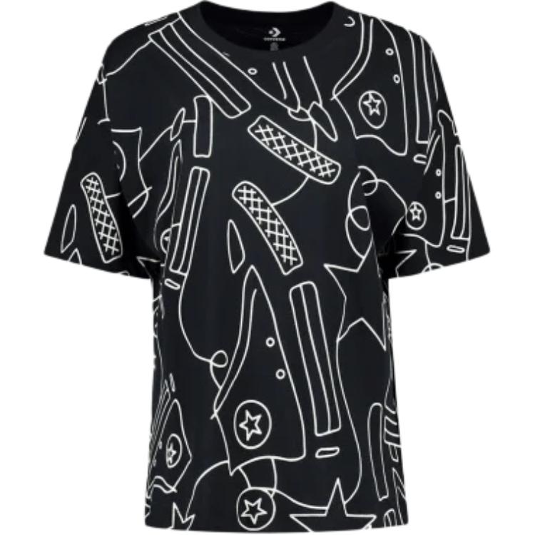 Converse T Shirts Women s Black Crew Neck Moderate 10023215-001 XS