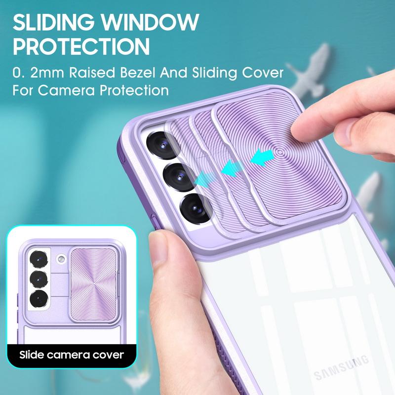 Nárazuvzdorný pancéřový průhledný kryt na telefon pro Samsung Galaxy S25 S24 S23 S22 Ultra Plus S21 S20 FE A54 Kryt s posuvným okénkem na ochranu fotoaparátu
