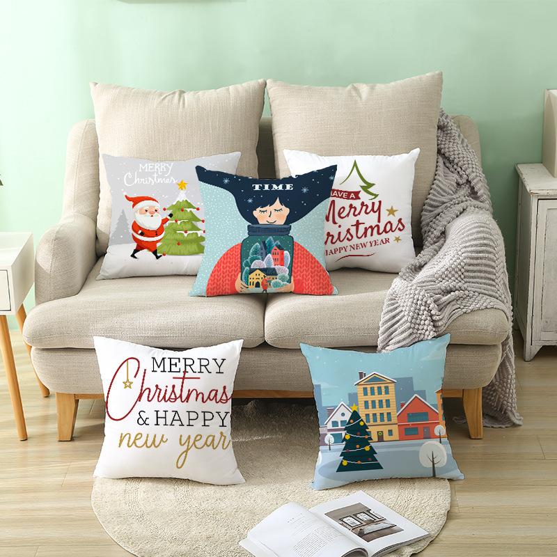 Cartoon Print Christmas Pillow Cover Office Sofa Cushion Pillow Cover Cross-border Home