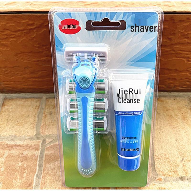 Stainless Steel 6-Layer Manual Men's Razor & Beard Cream Set