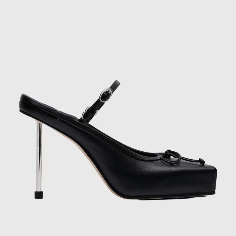 

Fashion Butterfly Knot Decoration Ballet Shoes Sexy Square Toe Thin Heel Slip on Metal Leather New Arrivals Fashion Women Modern Shoes 35 чёрный