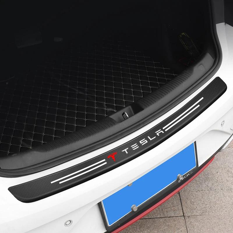 5Pcs Leather Car Door Stickers Carbon Fiber Threshold Anti Scratch For Tesla Model-3 Model-S Model-X Model-Y Cybertruck Roadster