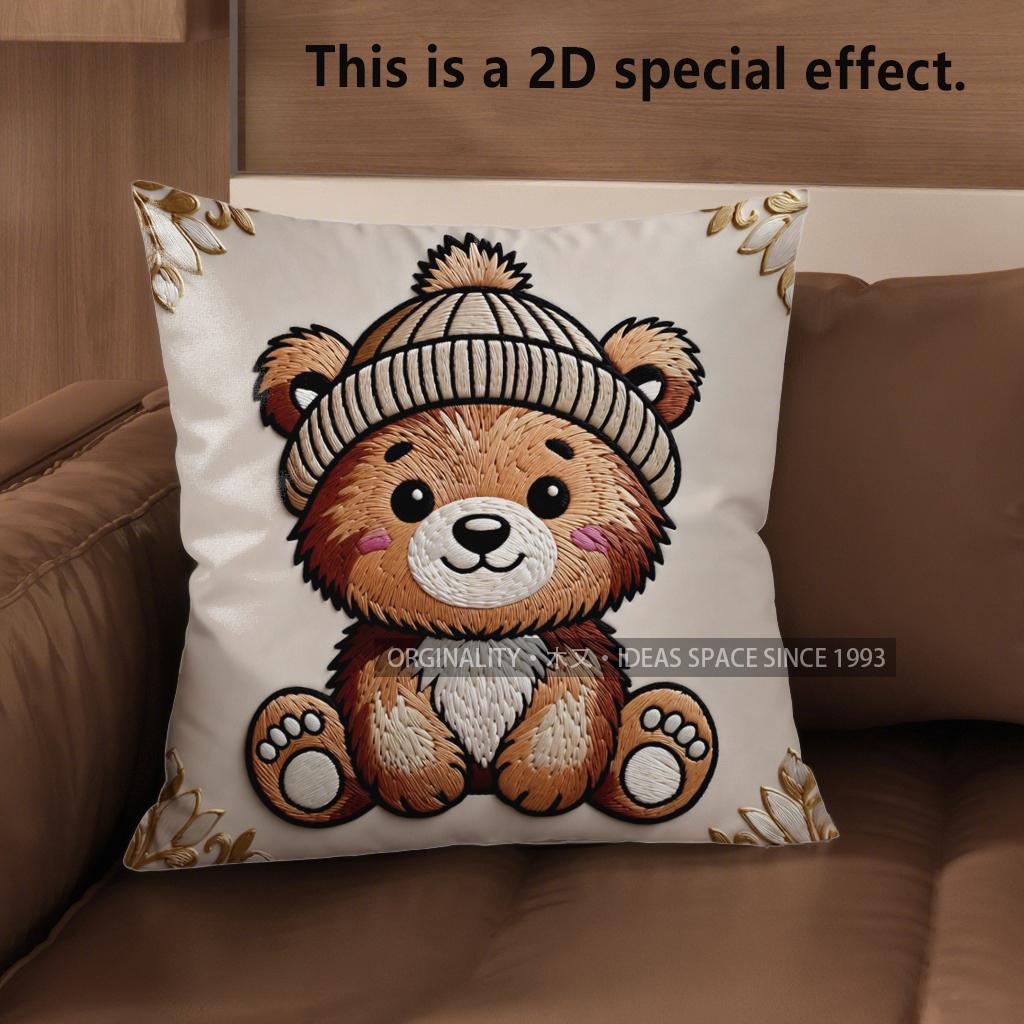 2D Cute Teddy Bears Pillow Covers For Home Decor Pattern Cushion Cover Suitable For Sofa Bedroom Car Pillow Cover