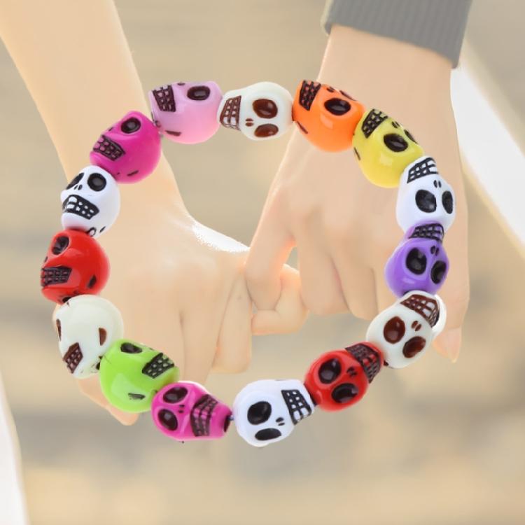 Colorful Skull Bracelet Punk Girl Elastic Bracelet Women's Skull Linked Bracelet