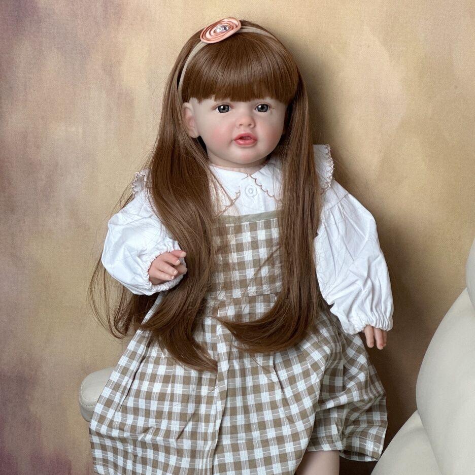 60cm Reborn Baby Doll Cloth Body Silicone Toy For Girl Lifelike Vinyl Long Hair Princess Bebe Birthday Gift Dress Up Art Boneca