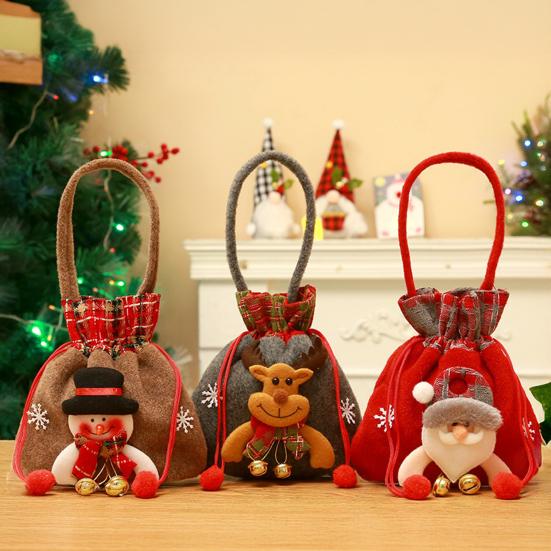 Christmas Gift Bags 3D Snowman Santa Elk Doll Reusable Xmas Burlap Sacks with Handle for Christmas Party Favors Holiday Presents Wrapping