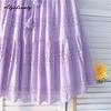 Spring Summer Women Sweet Skirt High Waist Purple Green Drawstring Tassel Skirts Hollow Out Elegant Ladies' Chic Skirts