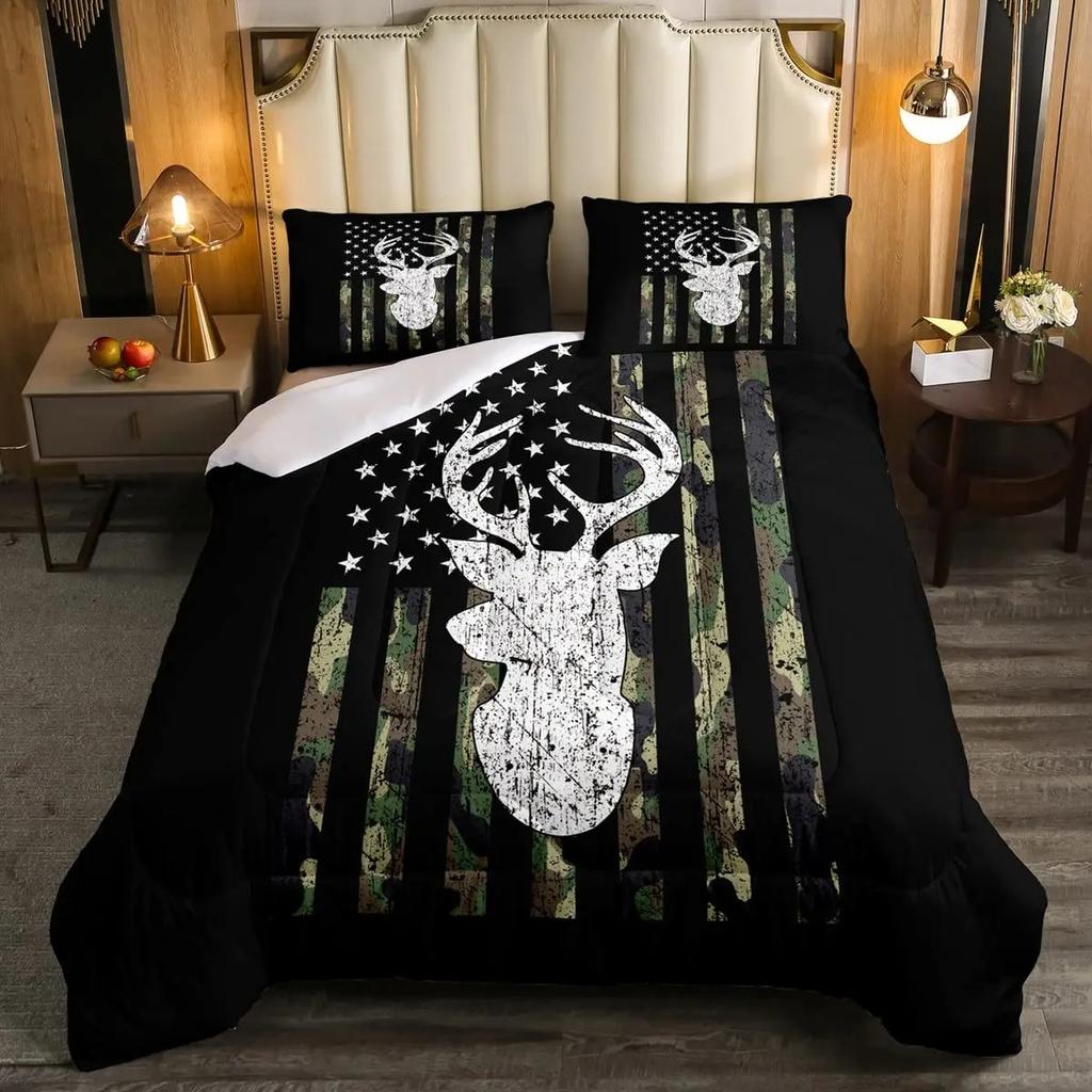Wild Deer Comforter Sets For Kids Teens,American Flag Camo Bedding Sets Full Size Comforter Sets With 1 Comforter 2 Pillowcase