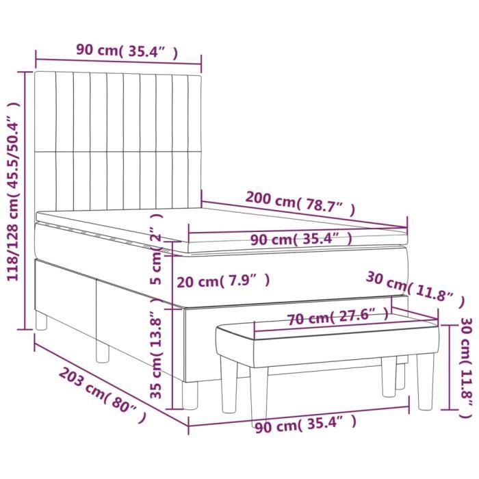 3136730 vidaXL Lit à sommier tapissier avec matelas Crème 90x200 cm Tissu