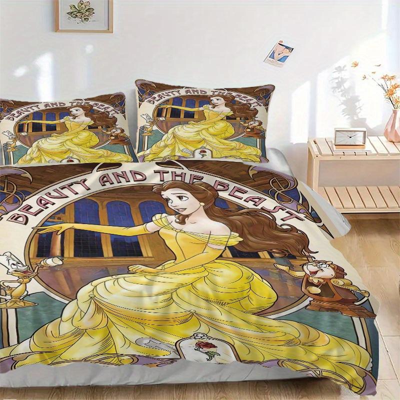 

3pcs Princess Belle Design Quilt Set Soft and Comfortable Bedroom, Guest Room and Dorm Decor Bedding Set B030 135x200cm