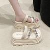 8CM Heels Chunky Slippers for Women Open Toe High Platform Crystal Sandals Woman New Summer Thick Bottom Beach Bead Flip Flops