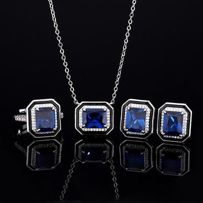 Conjunto de joyas Huamei, anillo de moda para mujer, pendientes de botón cuadrados con piedras preciosas de imitación azul real, collar y anillo