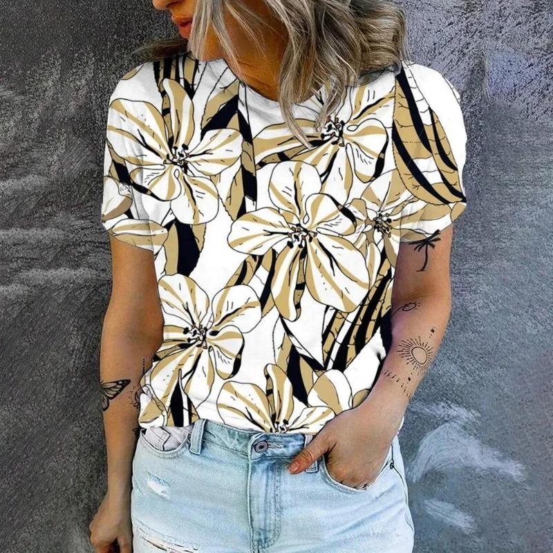 Summer Fashion Women's T-Shirt Floral 3D Printed Short Sleeve Tops Girl Loose Casual Loose Oversize Outdoor Clothing