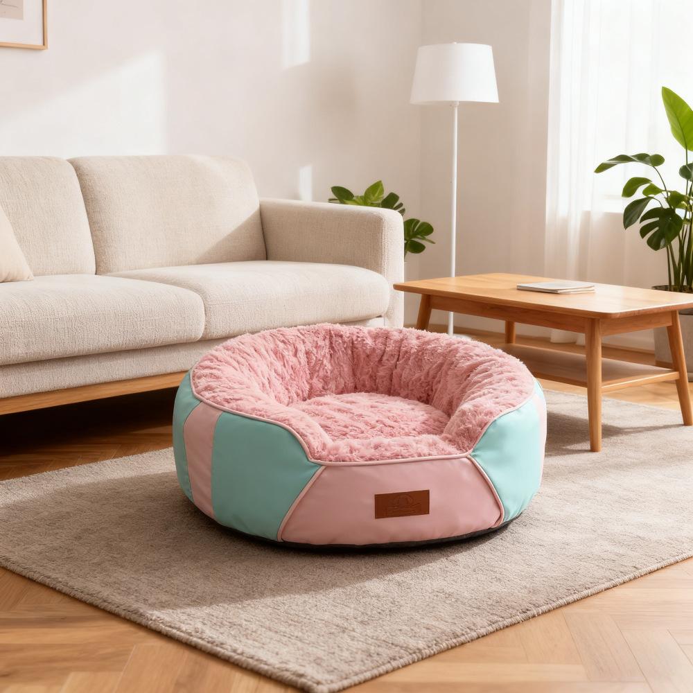 

2026 New Thickened and Insulated Cat Bed Pet Mat - Medium to Small Leather High-End Pet Bed for Cats and Dogs S DIA 48CM розовый