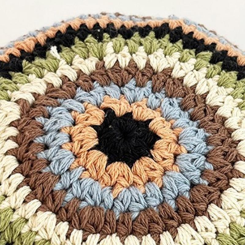 Summer Fisherman Hat for Woman Weaving Bucket Hat Crochet Stripe Pattern Cap
