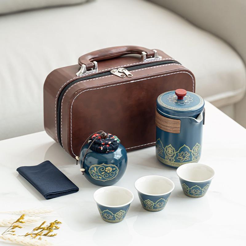 Portable Ceramic Kung Fu Tea Set with Kuaike Cup Travel Outdoor Camping Art Tea Set Business Gift with Storage Box