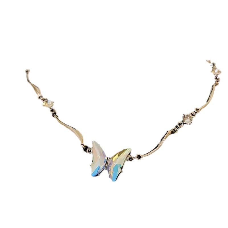 Gradual Change Butterfly Pendant Necklace Women'S Collarbone Chain Neck Chain Choker Light Luxury Niche High-End Earrings