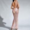 Soft Mesh Suspender Dress, European and American Sexy Perspective Halter Hip Wrap Sequined Long Blouse Skirt