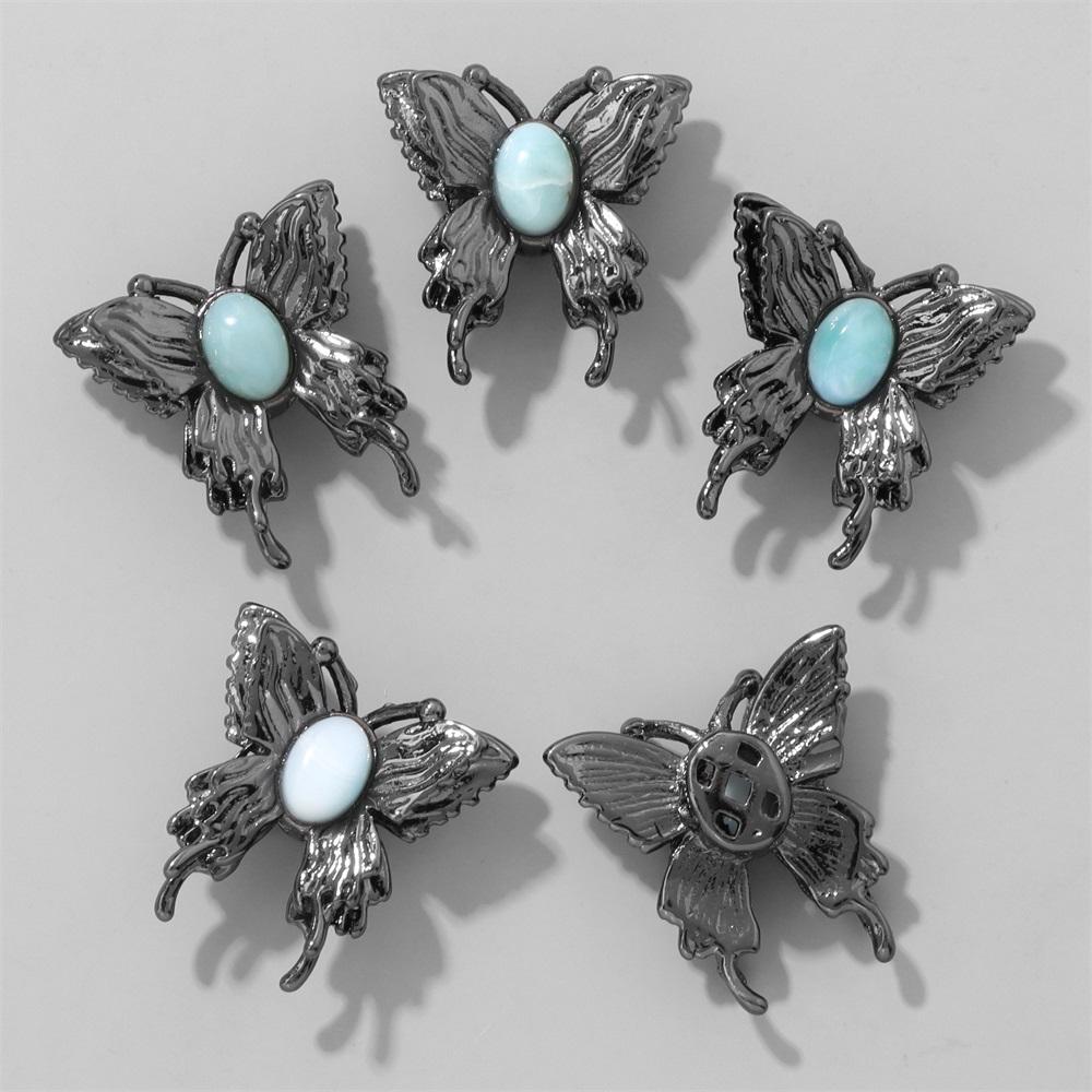 2PCS Gun black metal butterfly accessory bead inlaid with natural stone Suitable for making bracelets necklaces 20X22MM