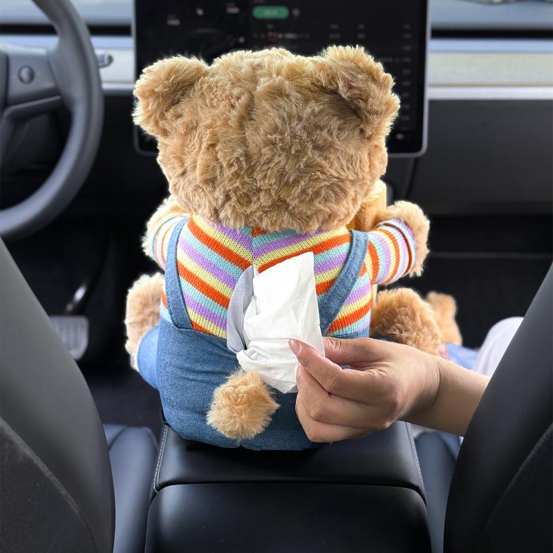 2 in 1 Cute Bear Car Tissue Box & Waste Bin Multifunctional Armrest Storage for Small Auto Accessories