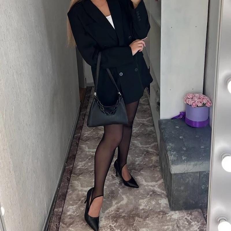 Collants en Maille Transparente Noirs Femme Solide Wrap Skinny 2025 Automne Nouveaux Pantalons Bal de Promo Chaussettes Slender Collants