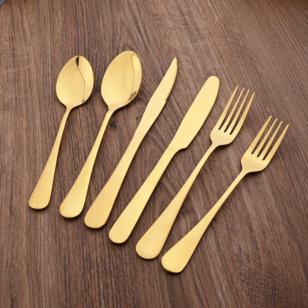 1/2/4/6Set Gold Dinnerware Set Stainless Steel Steak Knife Fork Spoon Western Flatware Cutlery Set Kitchen Silverware Dessert Tableware Set