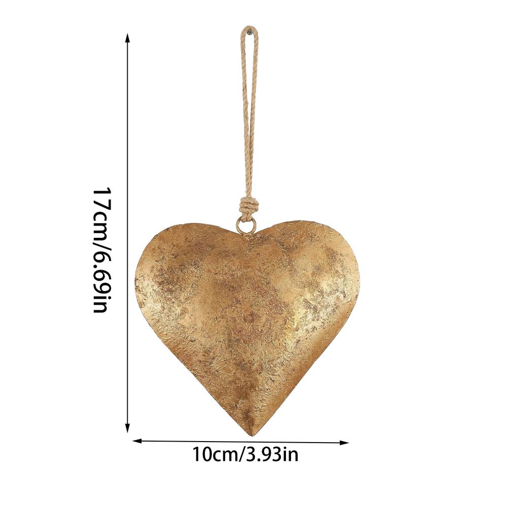 Metal Heart Bell with Hanging Rope Wall Decor Heart Shaped Iron Ornament Golden Antique Heart Bell Home Decor Accessories