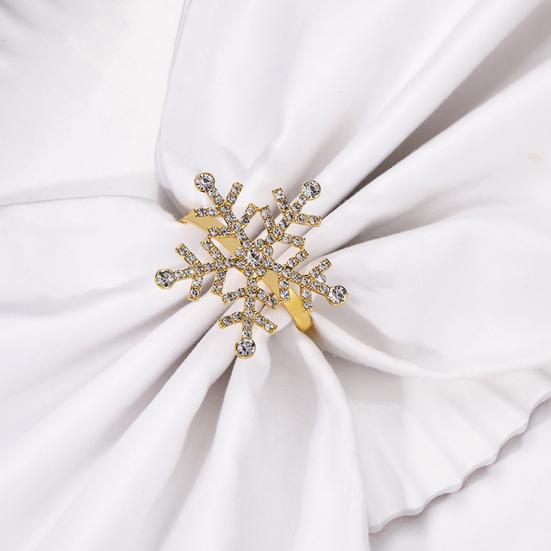 1/2/6Pcs Golden Metal Napkin Ring Faux Pearl Decor Snowflake Design Winter-themed Napkin Holders Weddings Parties Table Decor