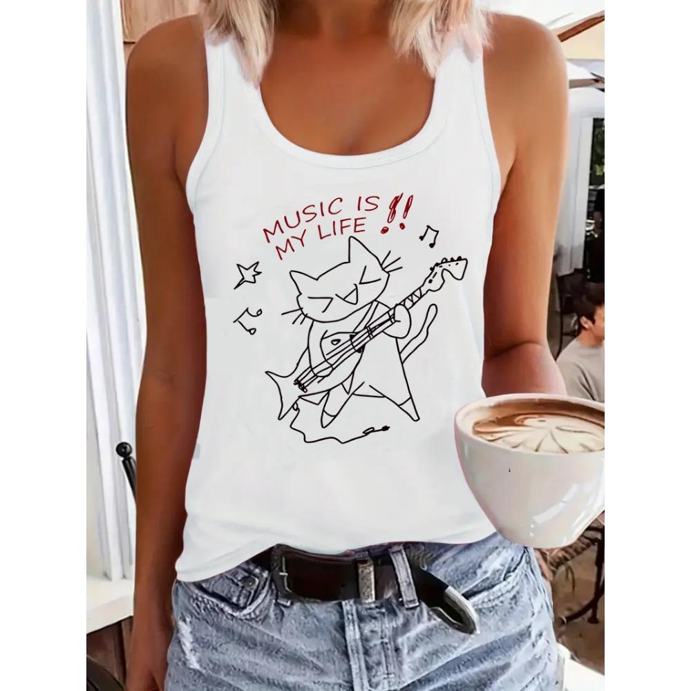 Music Cat Design Printed Shirt Tank Top Pattern Fashion Tank Top S