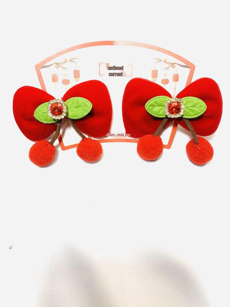 Girls' Bun Hairstyle Red Bow Hair Clip – Princess Headwear Accessory for Women & Children