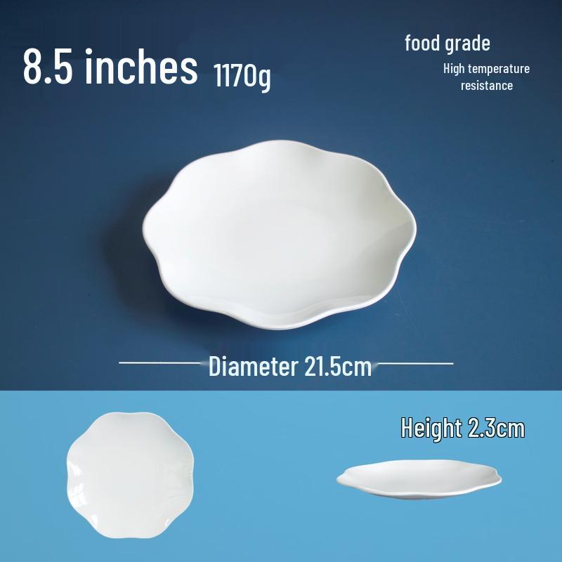 8.5-inch White Melamine Scalloped Shallow Dinner Plate