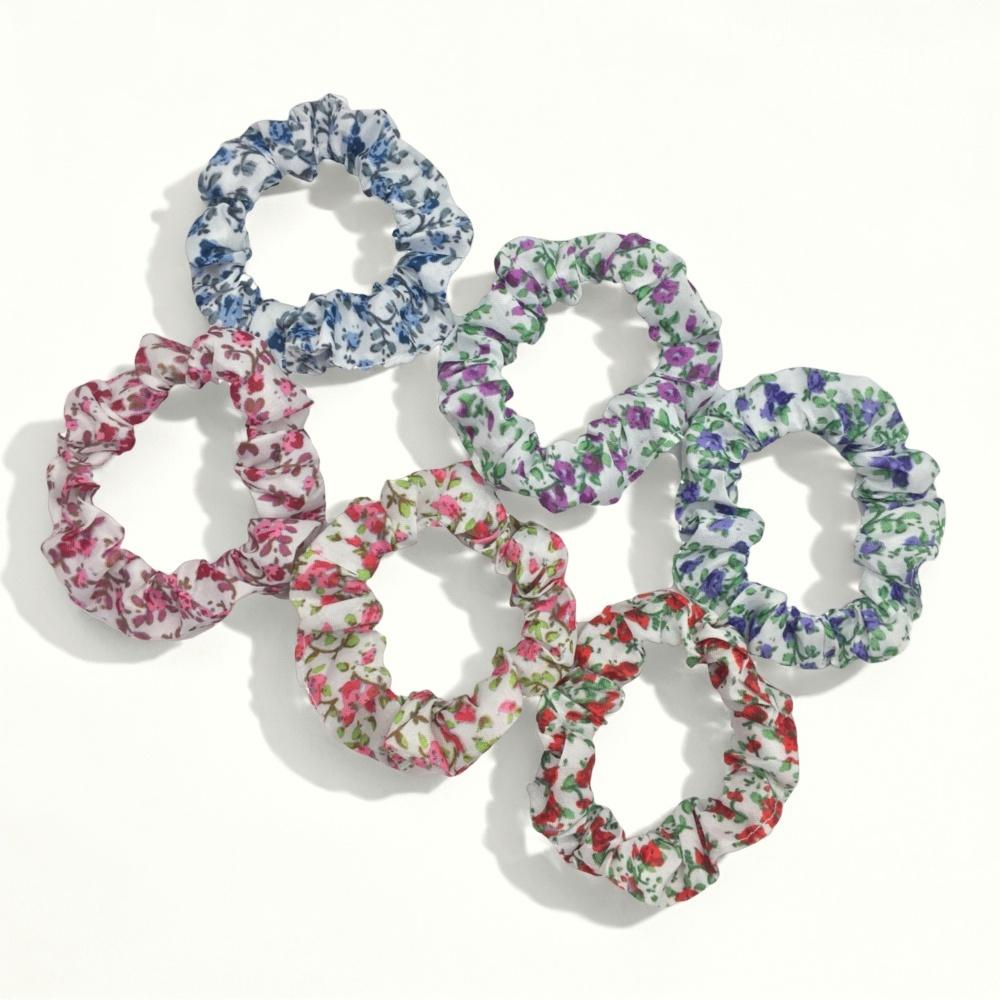 6pcs/lot Scrunchies for Hair Elastic Scrunchy Women Small Chiffon Floral Fabric Fashion Cute Daisy Garden Vocation
