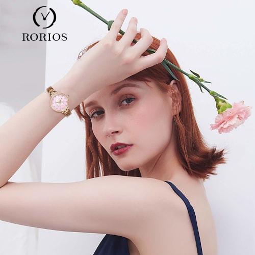 RORIOS Watch, Women's, Water Resistant, Made In Japan, Floral & Mother-of-Pearl Dial, Sparkling Diamonds, Bracelet-Style Analog Quartz Movement, Perfe