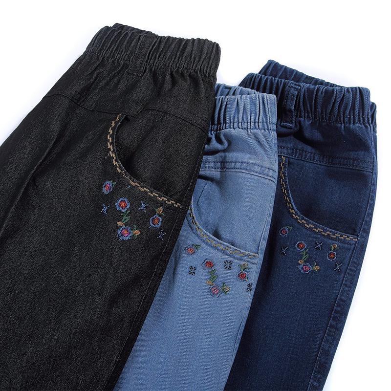 High-Waisted Straight Summer Jeans for Middle-Aged & Elderly Women - Casual Grandma Pants