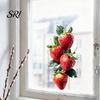 Clear Pattern Window Sticker Strawberry Cling Watercolor Fruits Static Glass Decals Reusable Waterproof for Bathroom Kitchen Home Decal