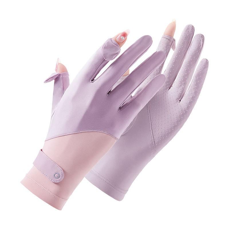 Women's UV Protection Fingerless Gloves: Thin Ice Silk, Breathable, Non-slip, Touchscreen Compatible for Driving & Cycling
