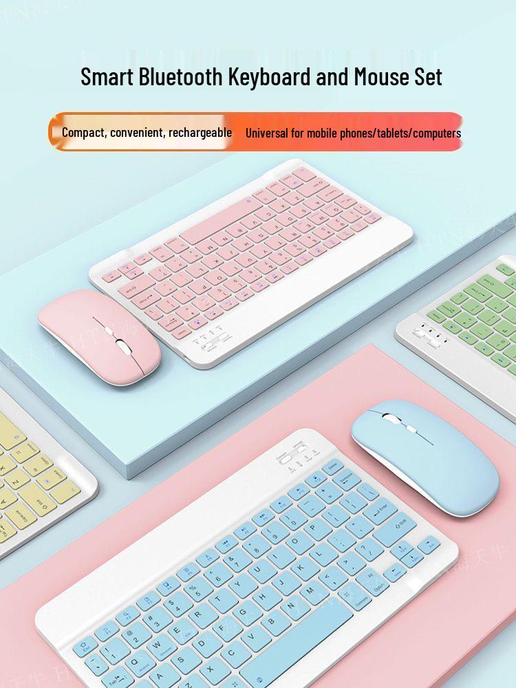 Silent Rechargeable Bluetooth Keyboard & Mouse Set for Tablets, iPads, Laptops & Office Use