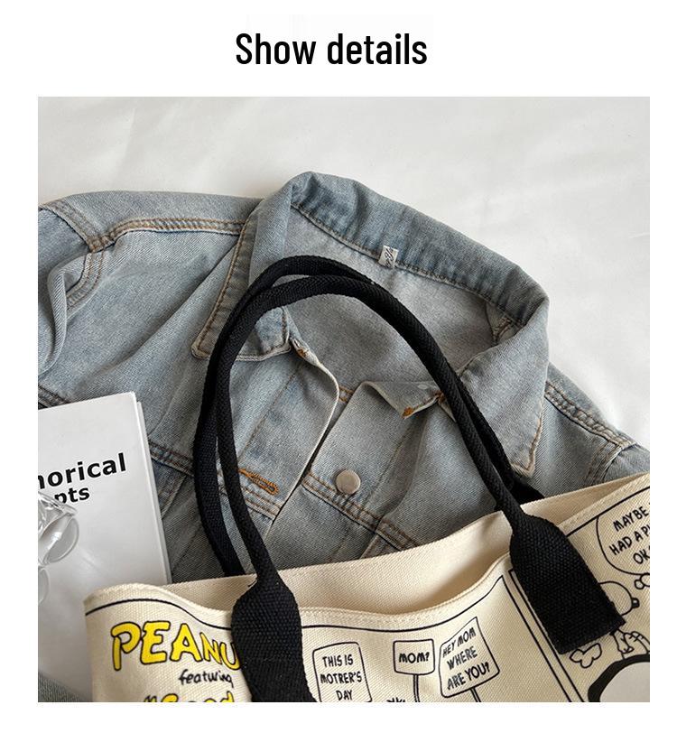 Large Cartoon Print Canvas Tote – Colorful, Cute, Versatile Handbag for Women